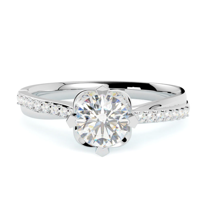 Pierścionek z diamentem z białego złota 585 – nowoczesna oprawa podkreślająca diament centralny